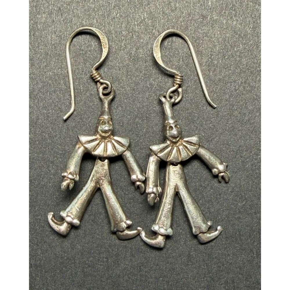 Vintage Sterling Silver Clown Dangle Earrings 925